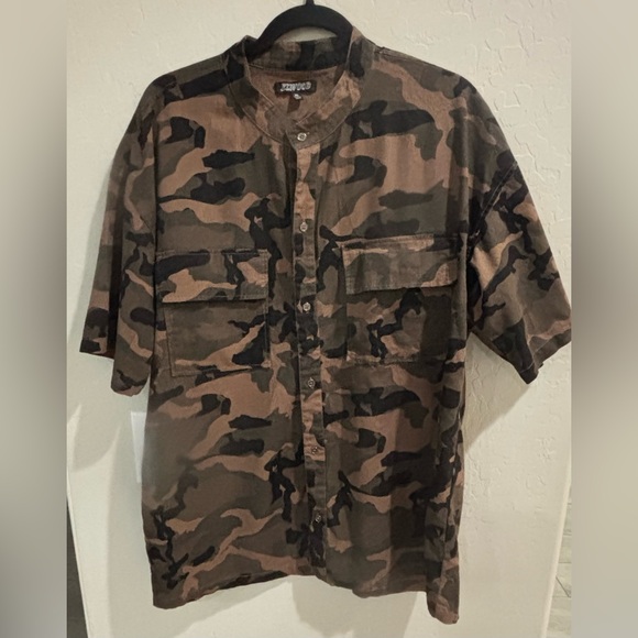 Elwood Shirt Camouflage Linen Blend Men’s XL Button Down Front Brown Green - Picture 1 of 7